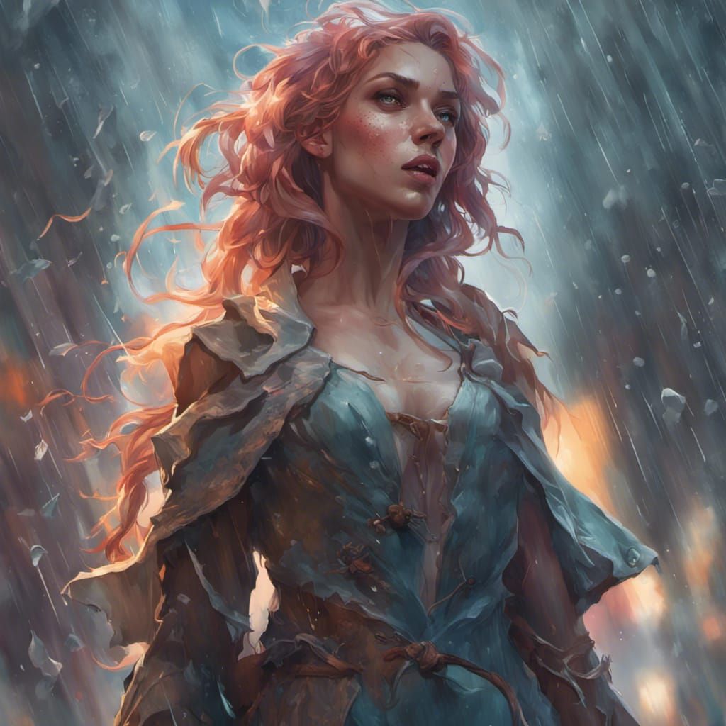 Rain Portrait in Hyperdetailed Art Nouveau Style