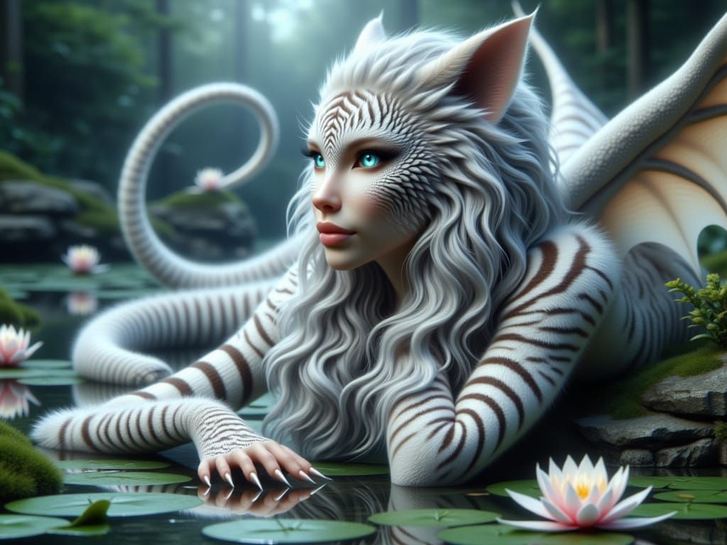 White Tiger Dragon Hybrid in Detailed Digital Painting