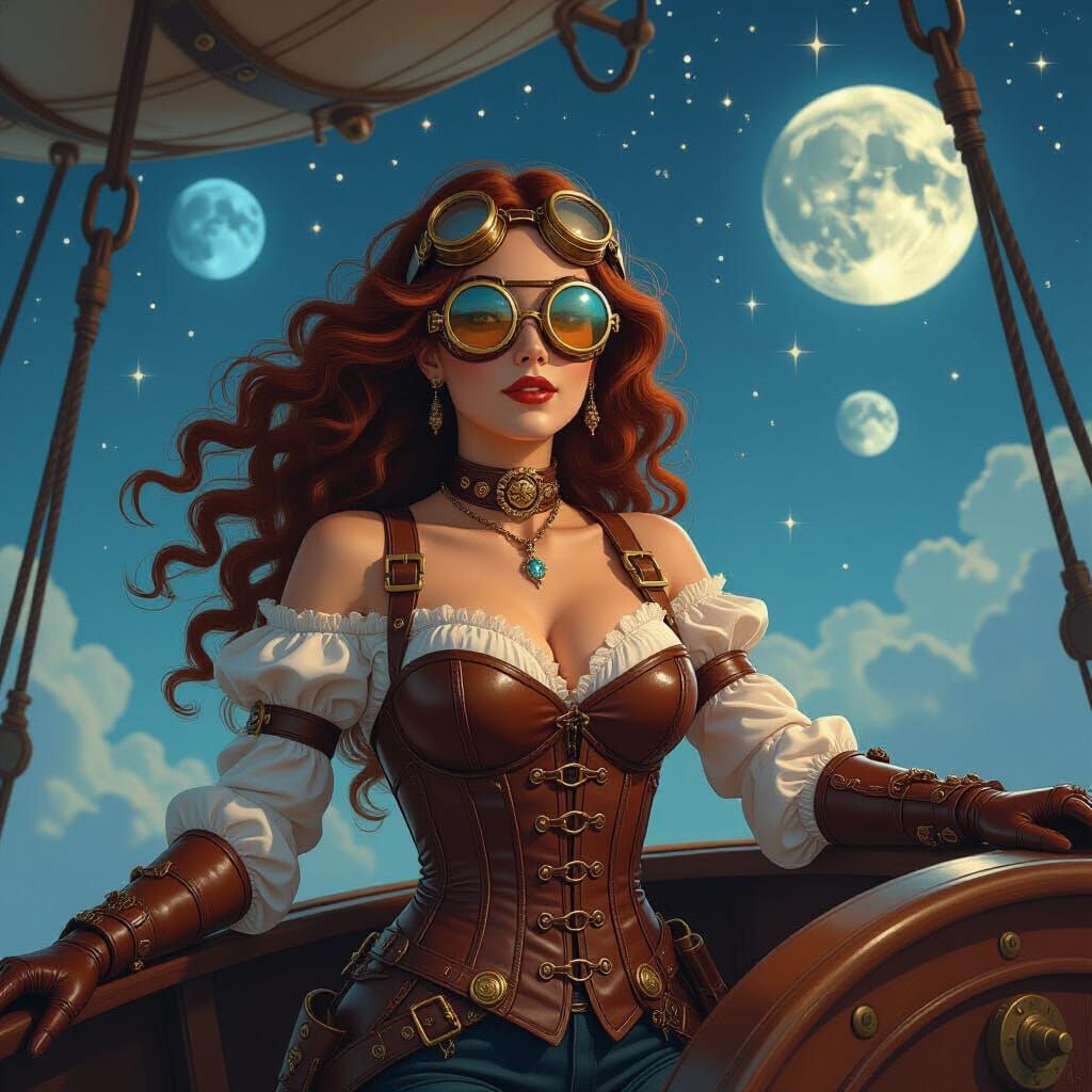 Steampunk Airship Captain Under Three Moons