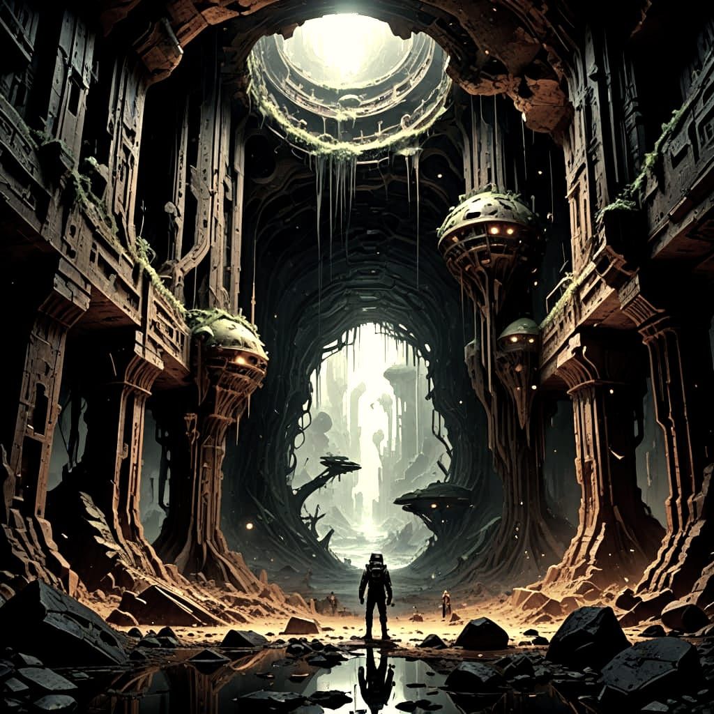 Surreal Gothic Ruins in Colossal Underground Caves