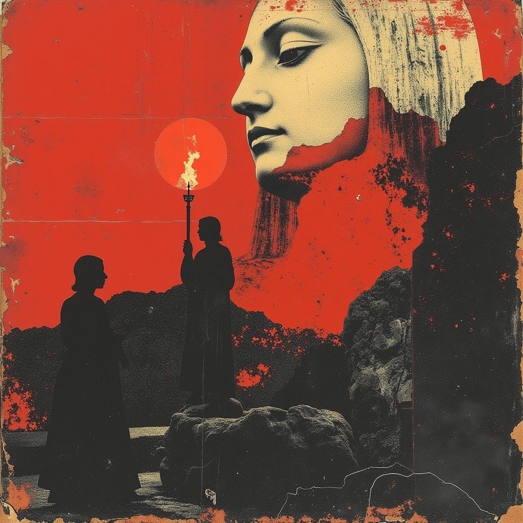 Abstract Red Buddha in Postpunk Style