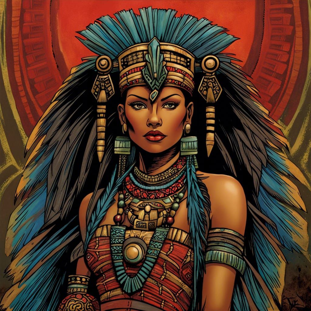 Tribal Princess Portrait in Comic Book Style