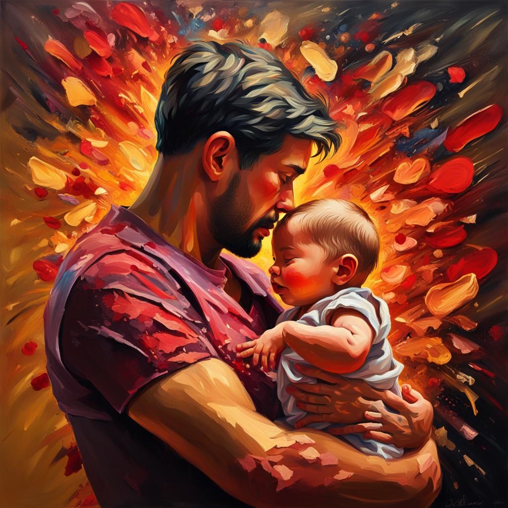 Explosive Heart: Father and Child in Expressionist Style