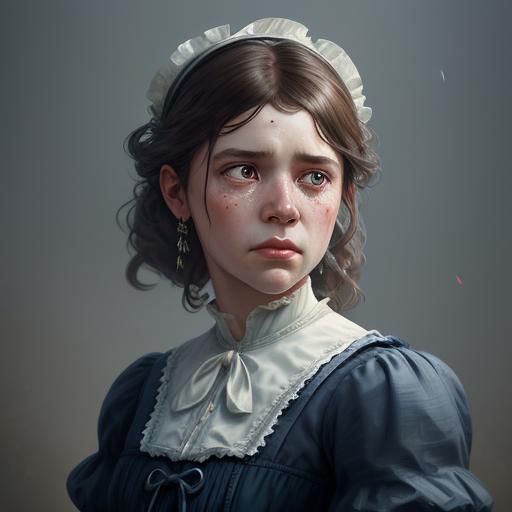 Heartbroken Victorian Maid: Detailed Portrait