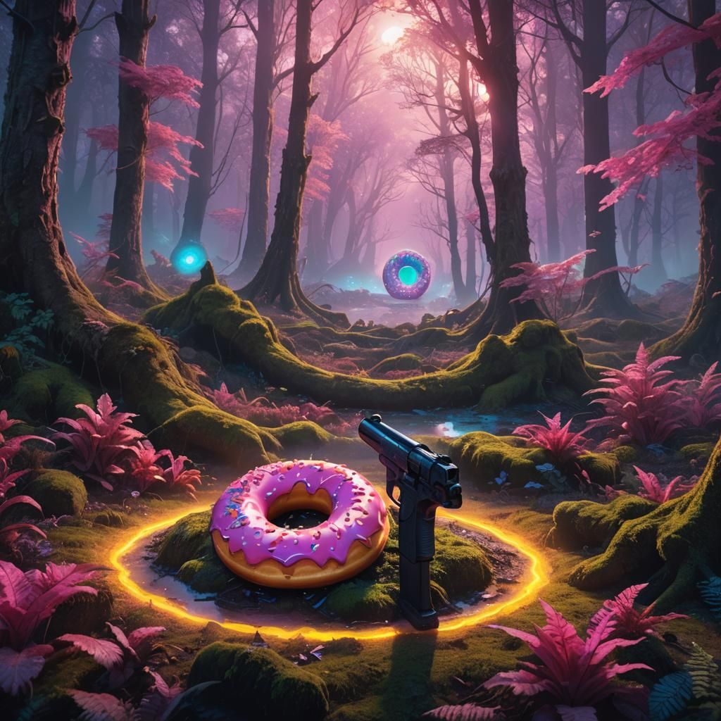 Donut Gunslinger in Mystical Forest: Fantasy Concept Art