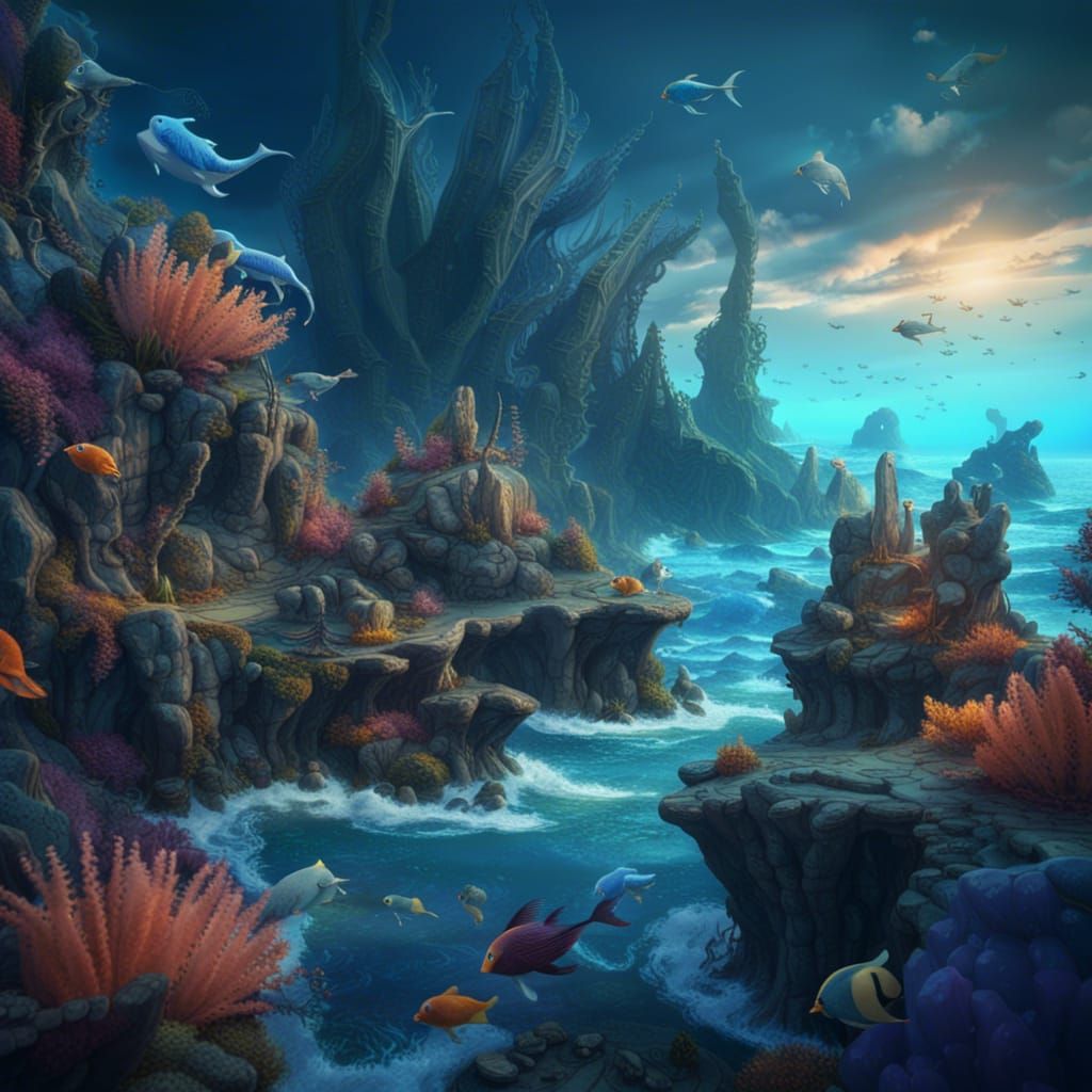 Vibrant Underwater Landscape with Marine Life
