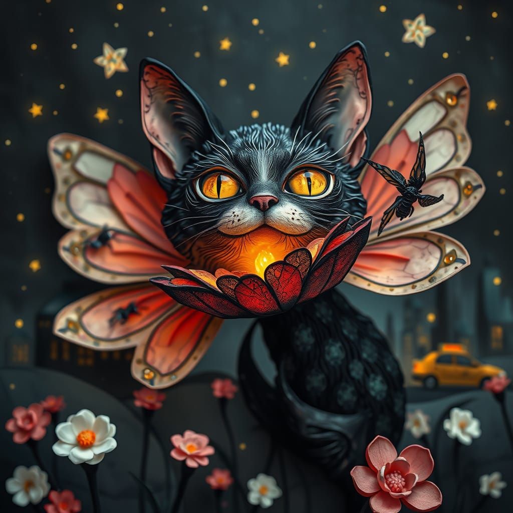 Surreal Mas-surrealism Masterpiece with Woman-Cat in Art Bru...