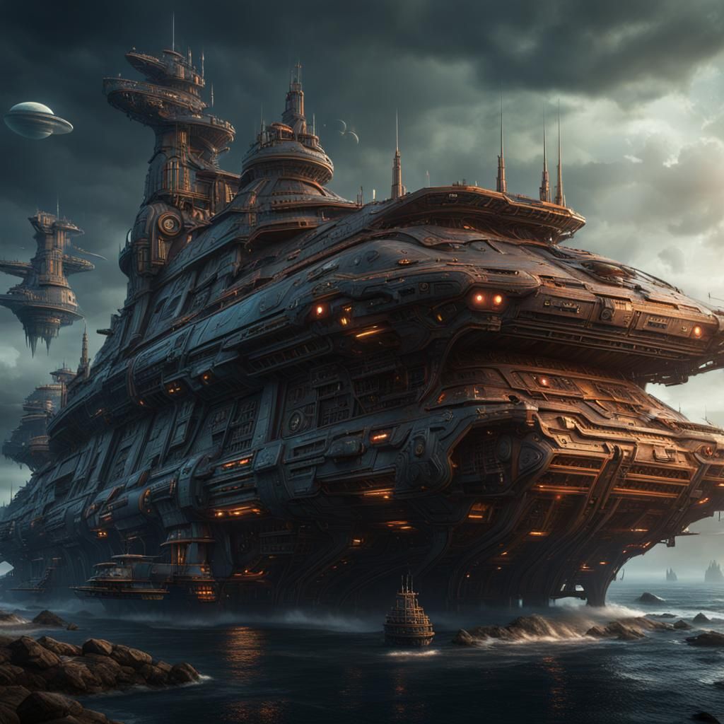 Detailed Alien Warship Concept Art