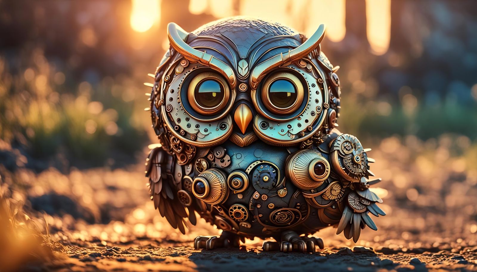 Steampunk Chibi Owl in Hyperrealistic 3D