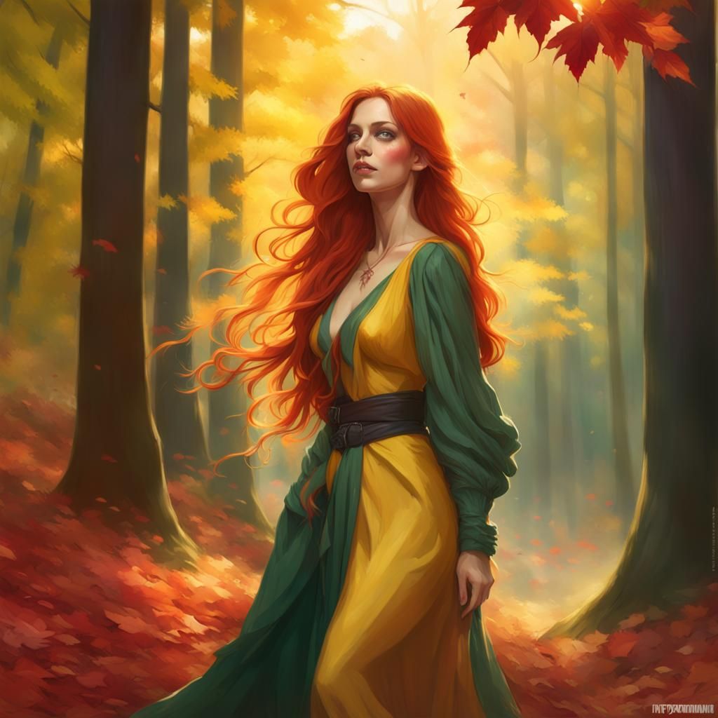 Autumn Woman Portrait in Hyperdetailed Splash Art Style