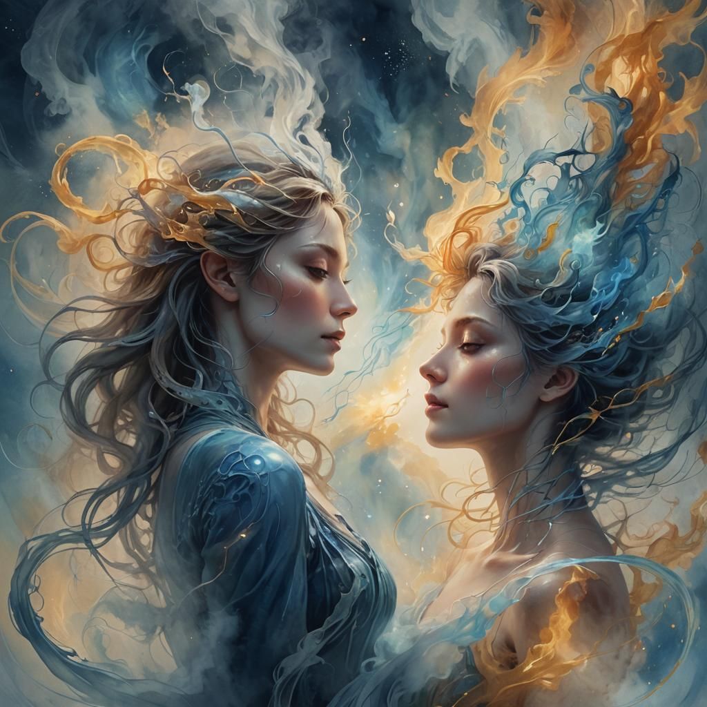 Abstract Profiles Merge in Dreamlike Watercolor