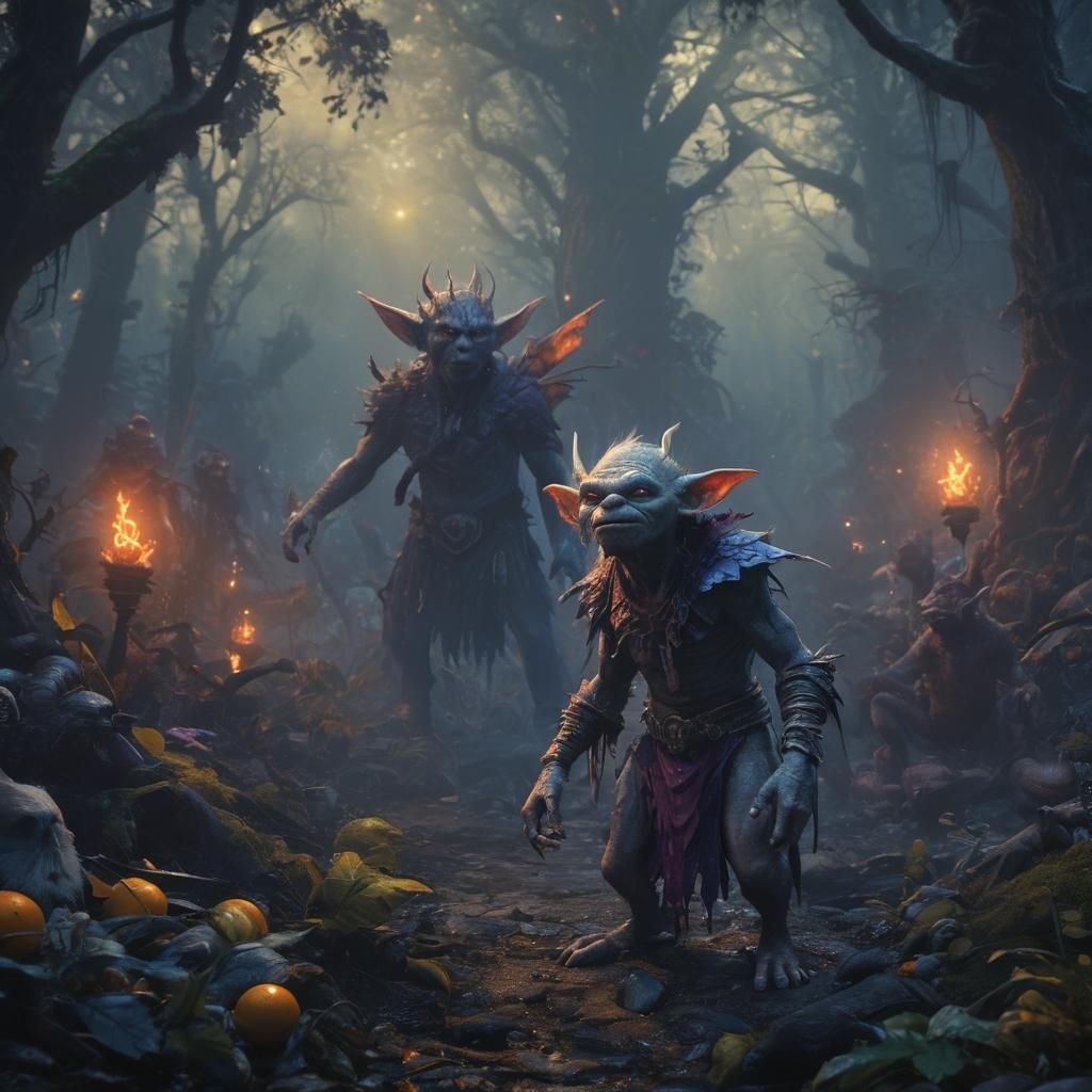 Sinister Goblin in Mystical Forest: Dark Fantasy Art