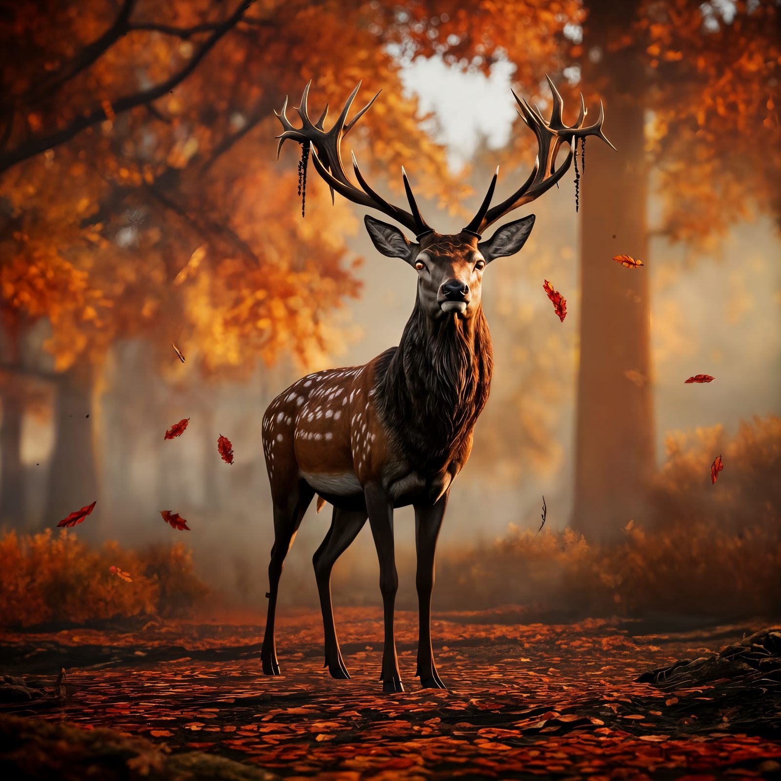 Stag in Autumn Forest Matte Painting