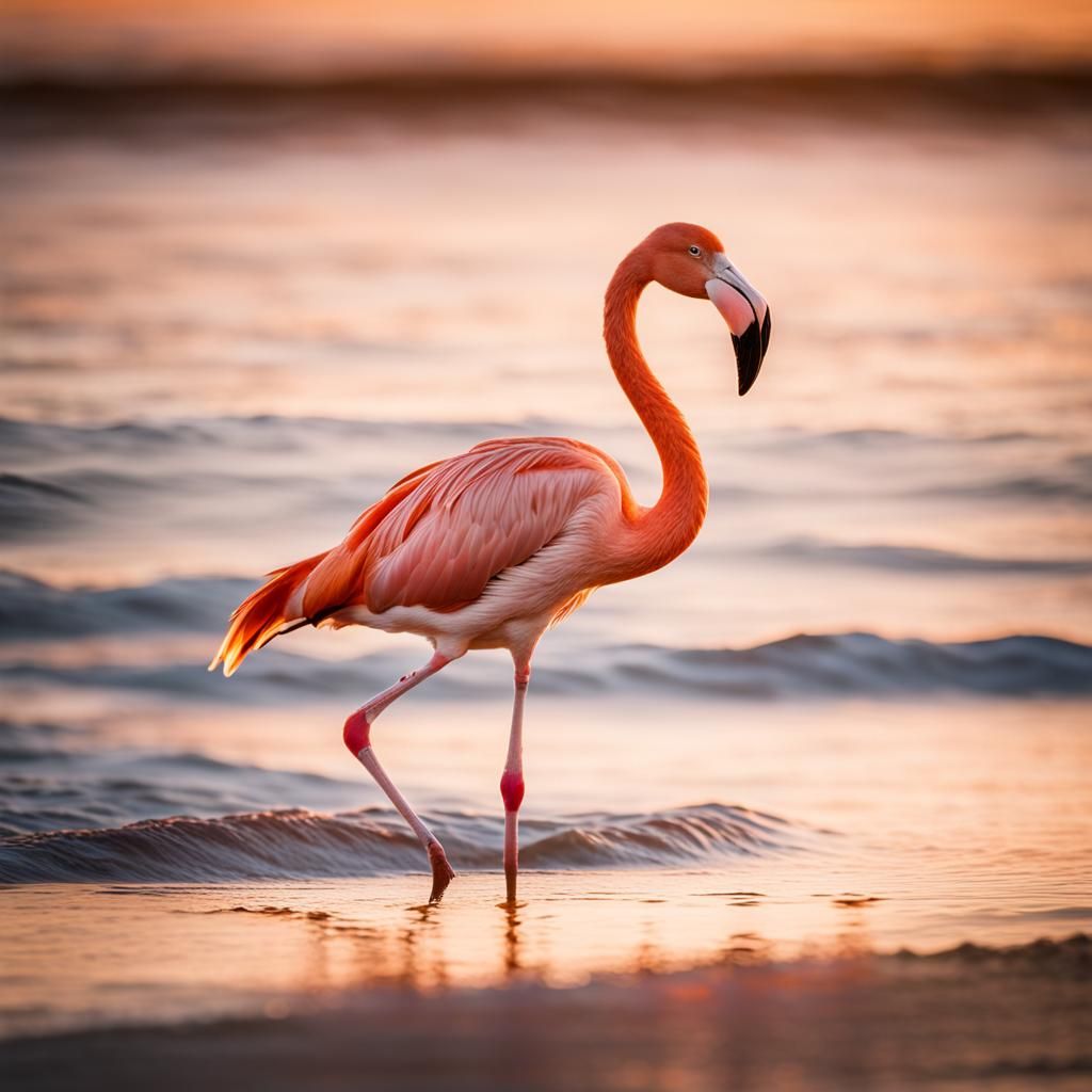Elegant American Flamingo walking