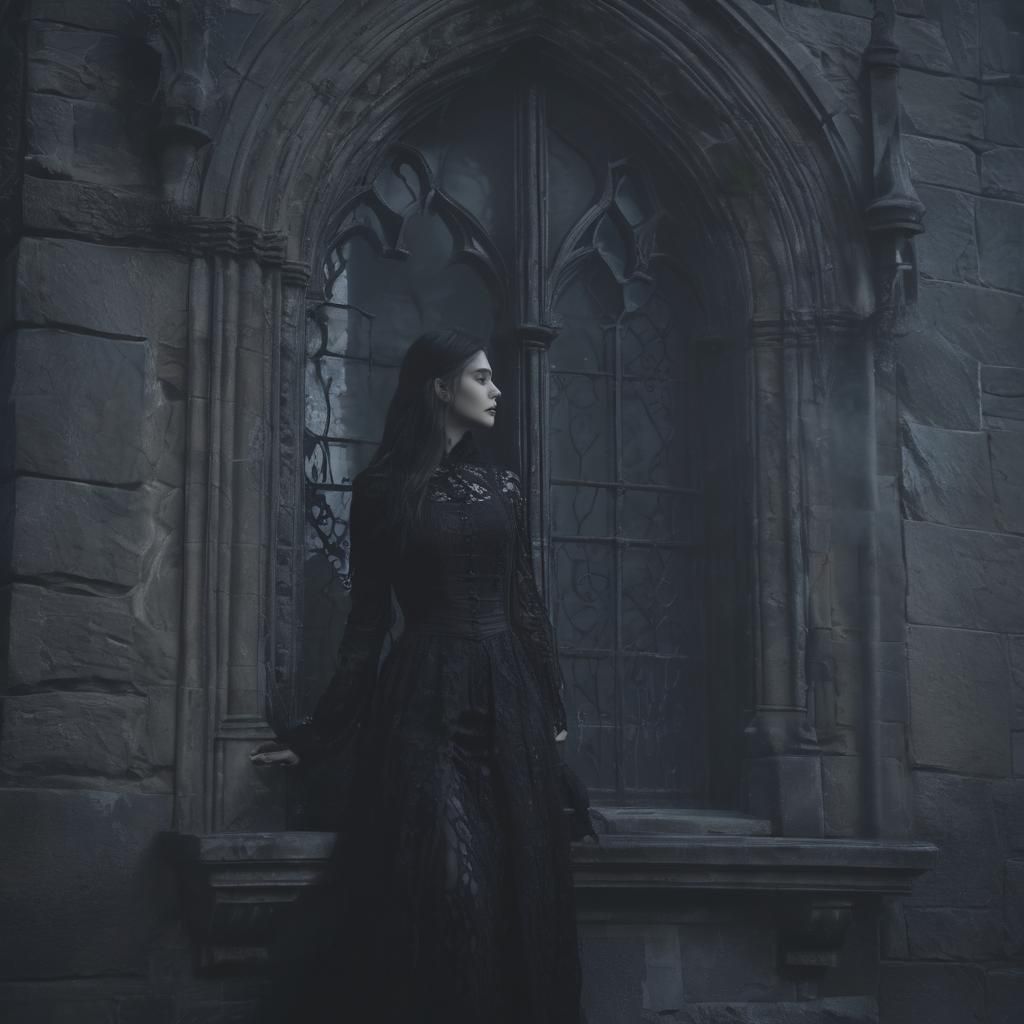 Gothic Dark Fantasy Figure at Castle Window