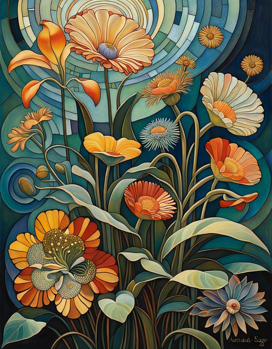 Exotic Flowers in Cubist Style with Dynamic Lighting