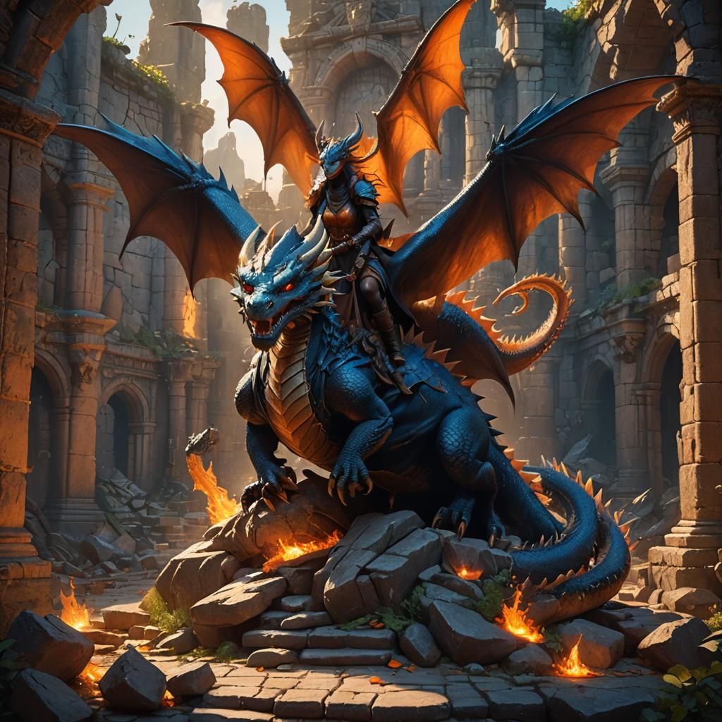 Protective Dragon and Witch in a Fantasy Landscape