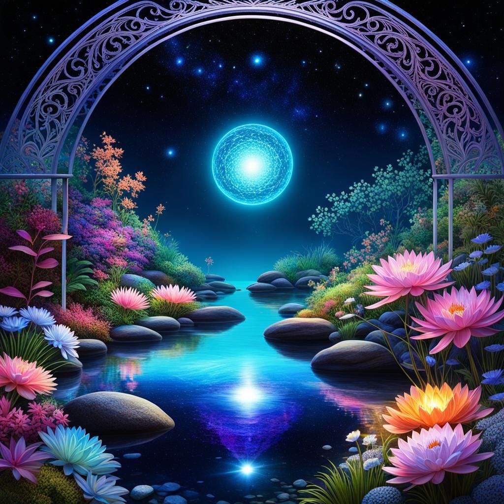 Astral Garden: Cosmic Lotus in Radiant Light