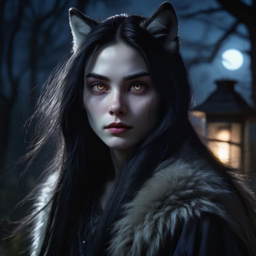 Fantasy Portrait of Woman Covered in Wolf Fur