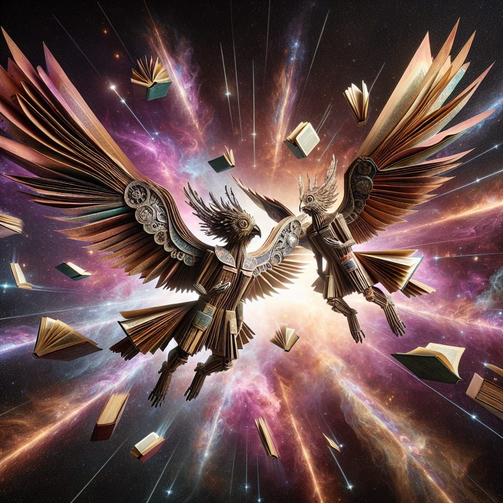 Flying Book Creatures in Victorian Library