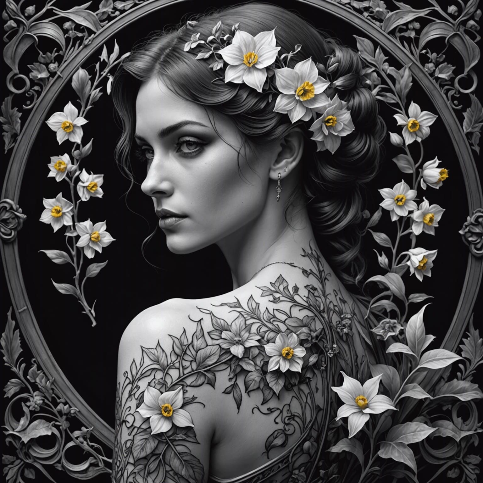 Floral Arm Tattoo Design in Fine Line Art