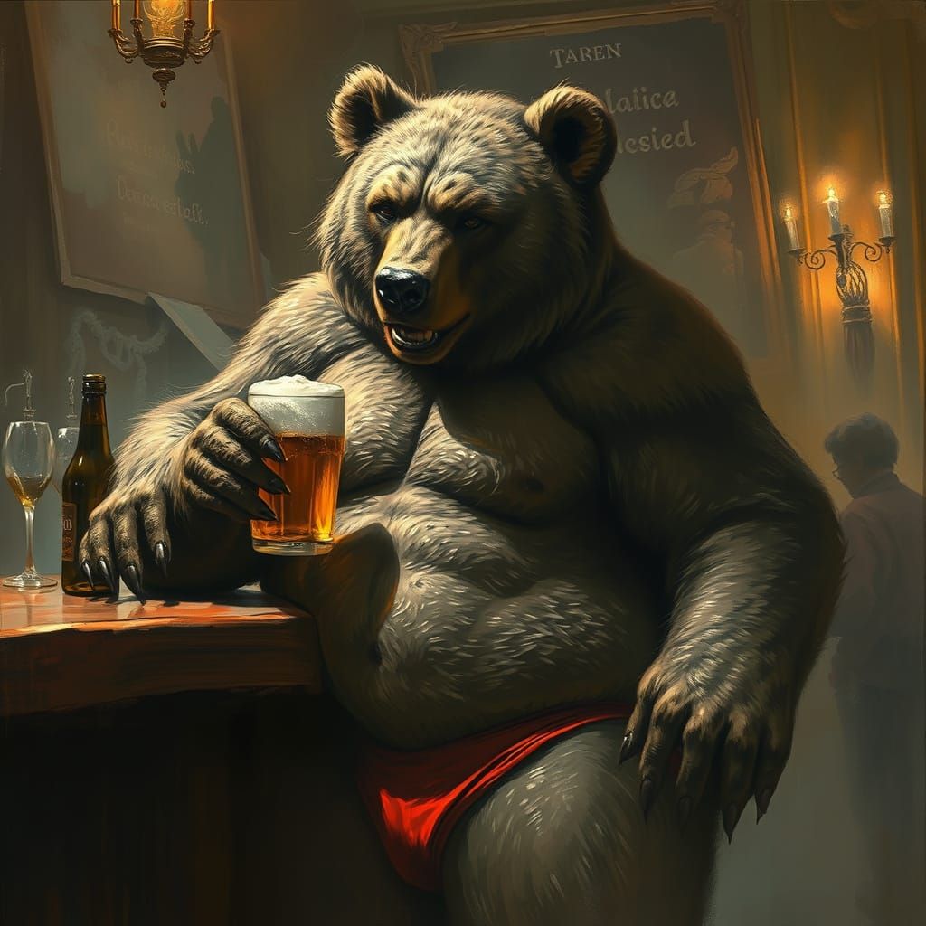 Humorous Horror: Bear in Underwear at the Bar