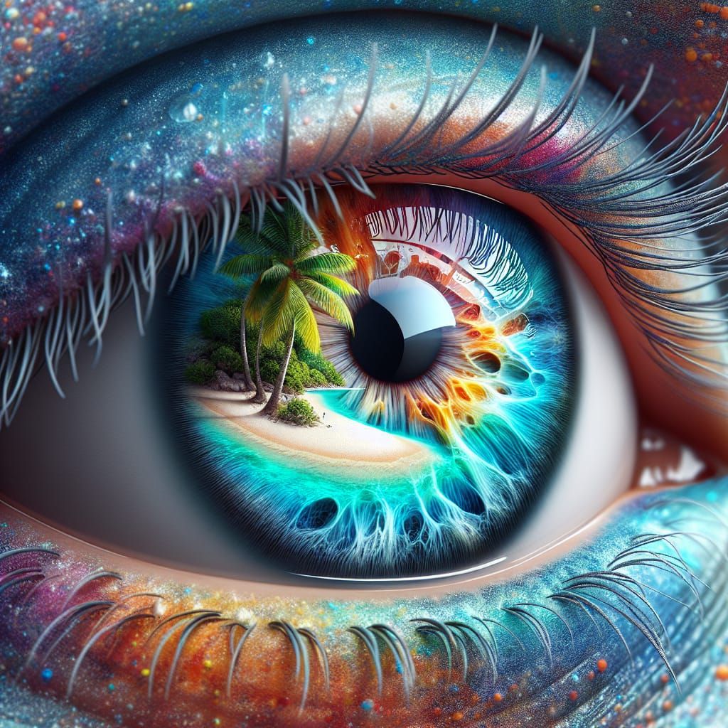 Paradise Island Reflected in a Hyperrealistic Eye
