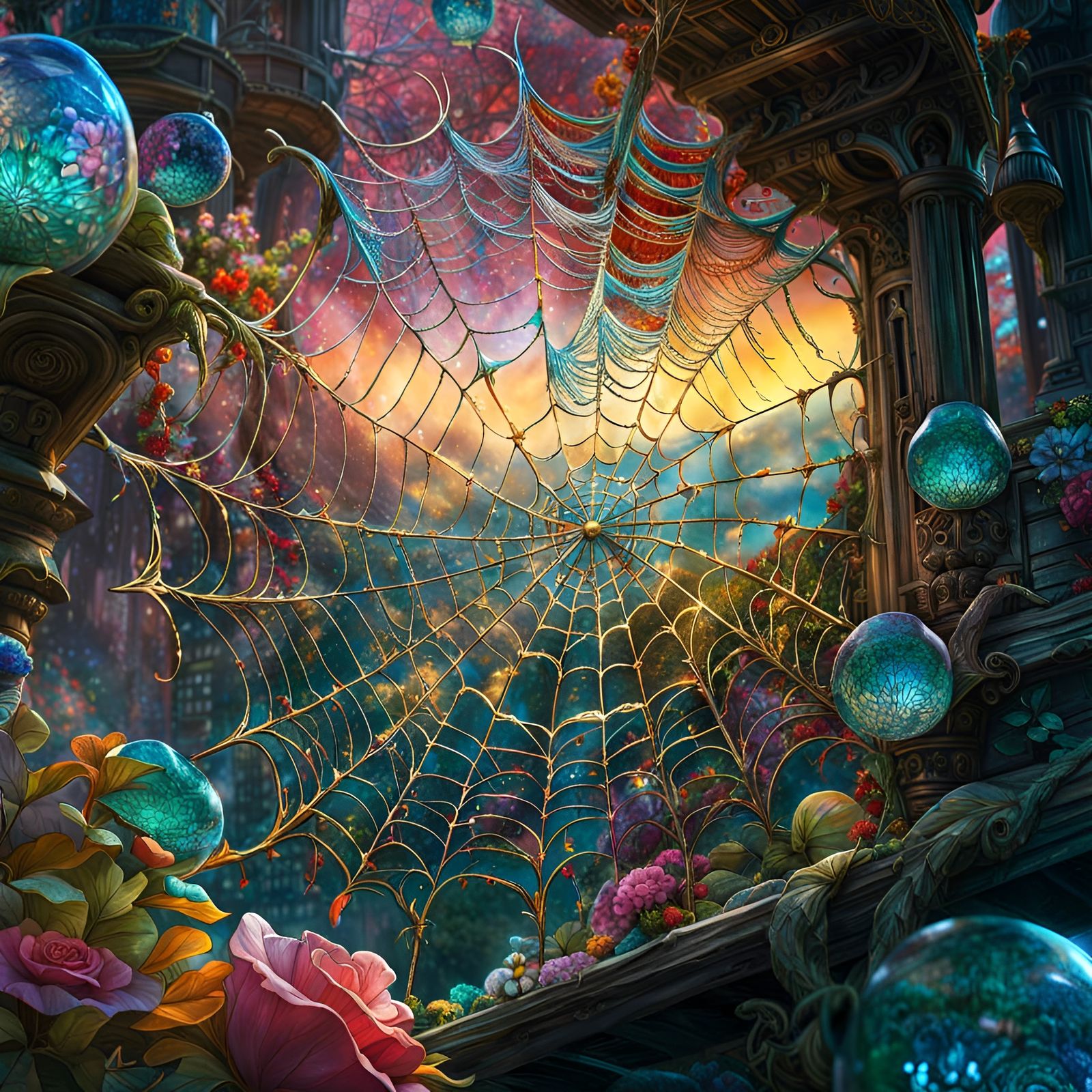 Crystal Spiderweb in Enchanting Fantasy Landscape