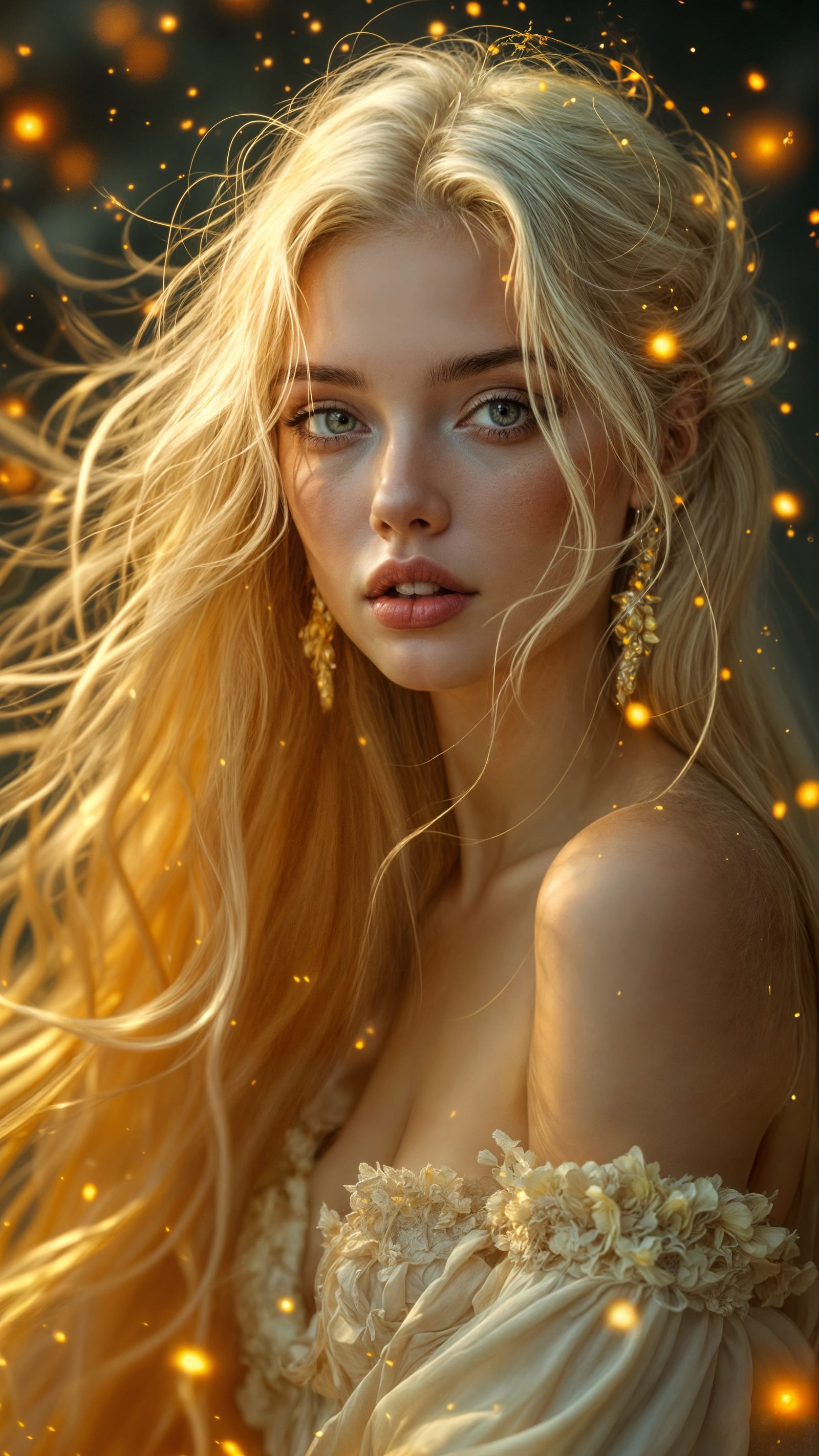 Ethereal Albino Goddess in Radiant Gown