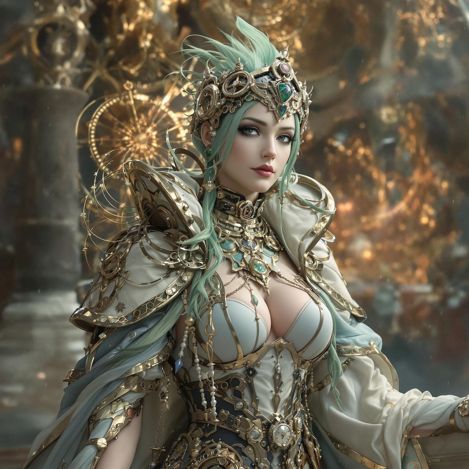 Steampunk Goddess of Time in Dreamlike Setting