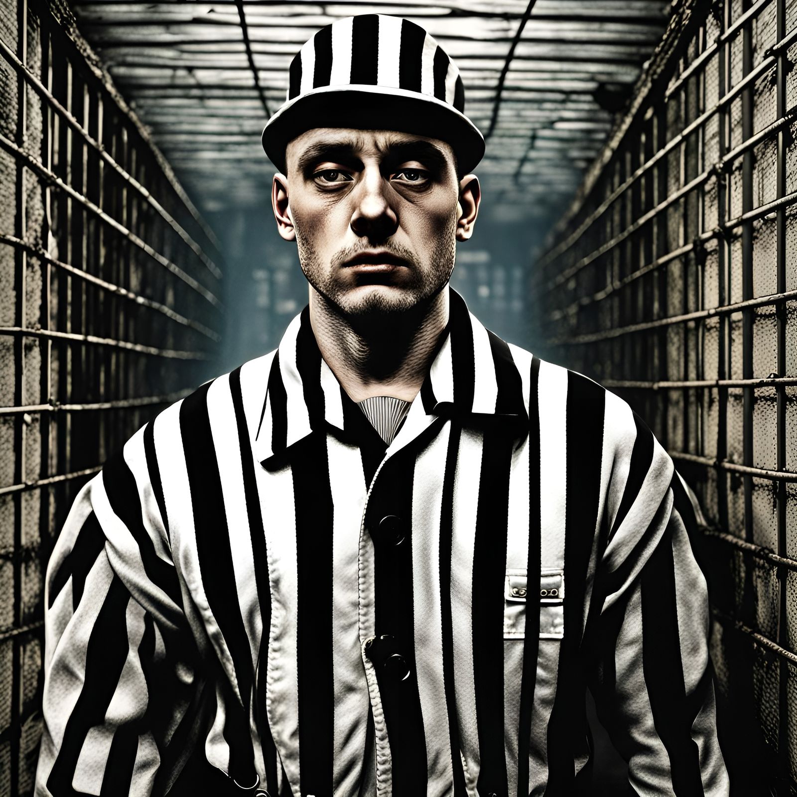 Dystopian Inmate in Vintage Comic Book Style