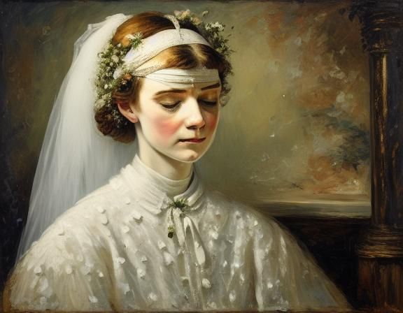 Ethereal Bride in Starry Blindfold Surrounded by Gossamer Ve...