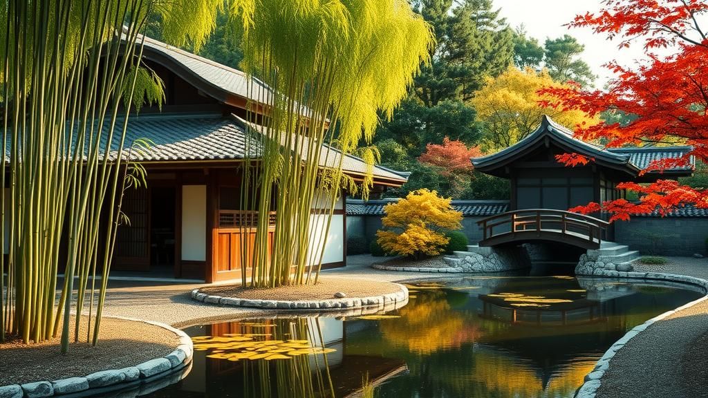 Ancient Japanese House in Luminous Bamboo Grove