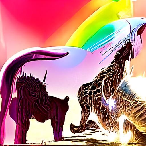 Cyborg Unicorn vs Genetically-Enhanced Lion in Anime Style