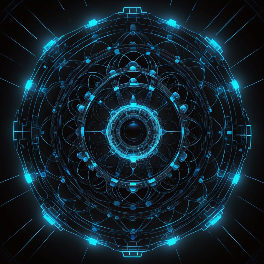 Hydrogen Atom Close-Up in Geometric Digital Art