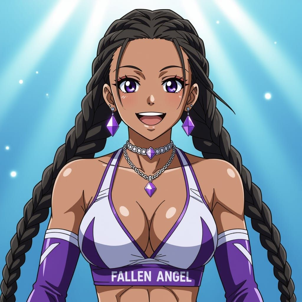 Anime Wrestler with Braids and Diamond Jewelry