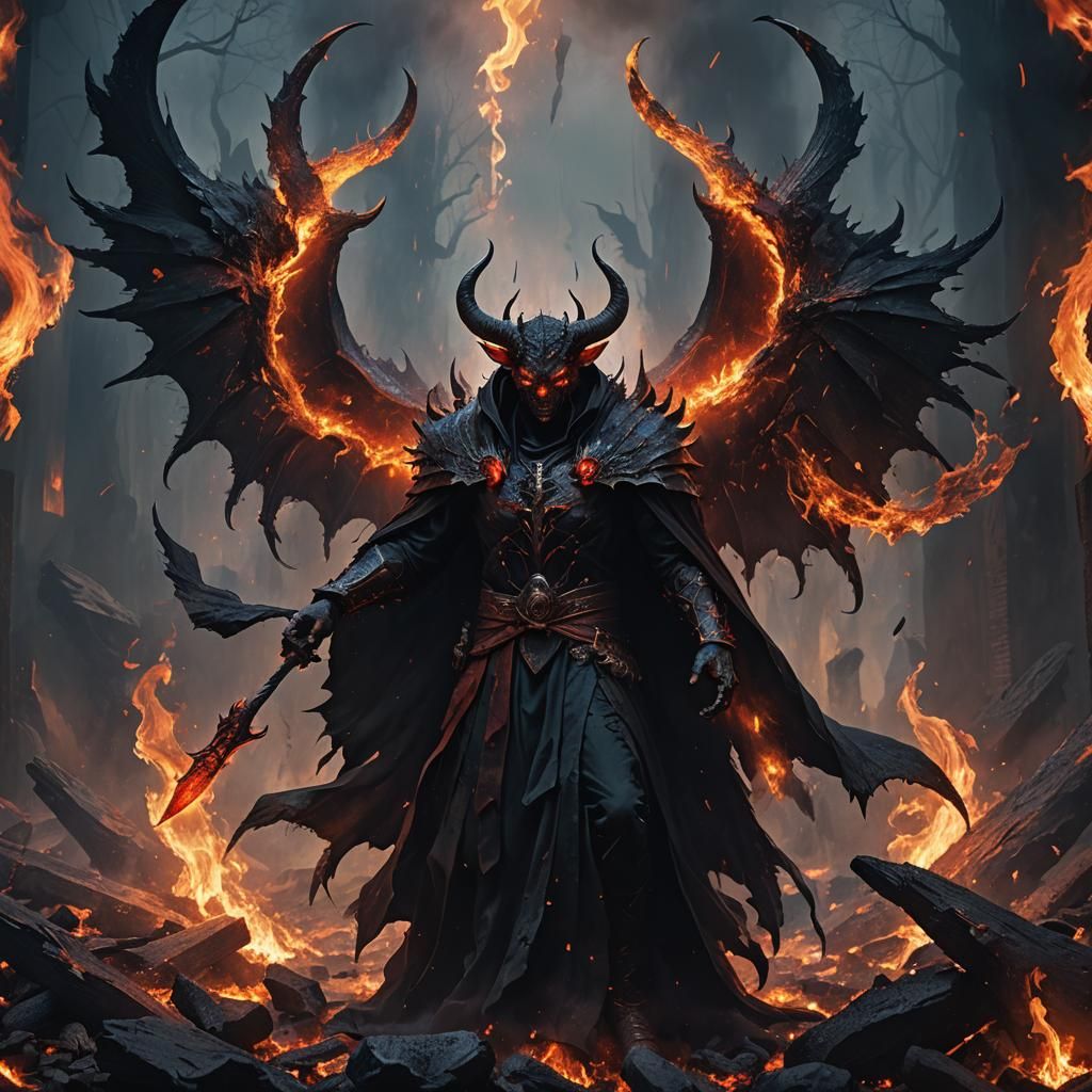 Fiery Winged Demon in Dark Fantasy Style