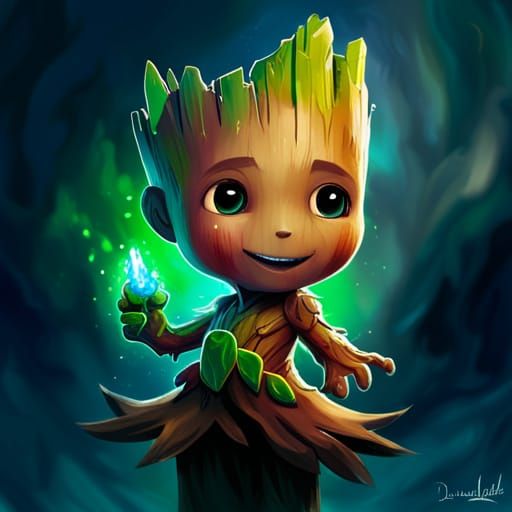 Adorable Chibi Groot in Polychromatic Splash Art
