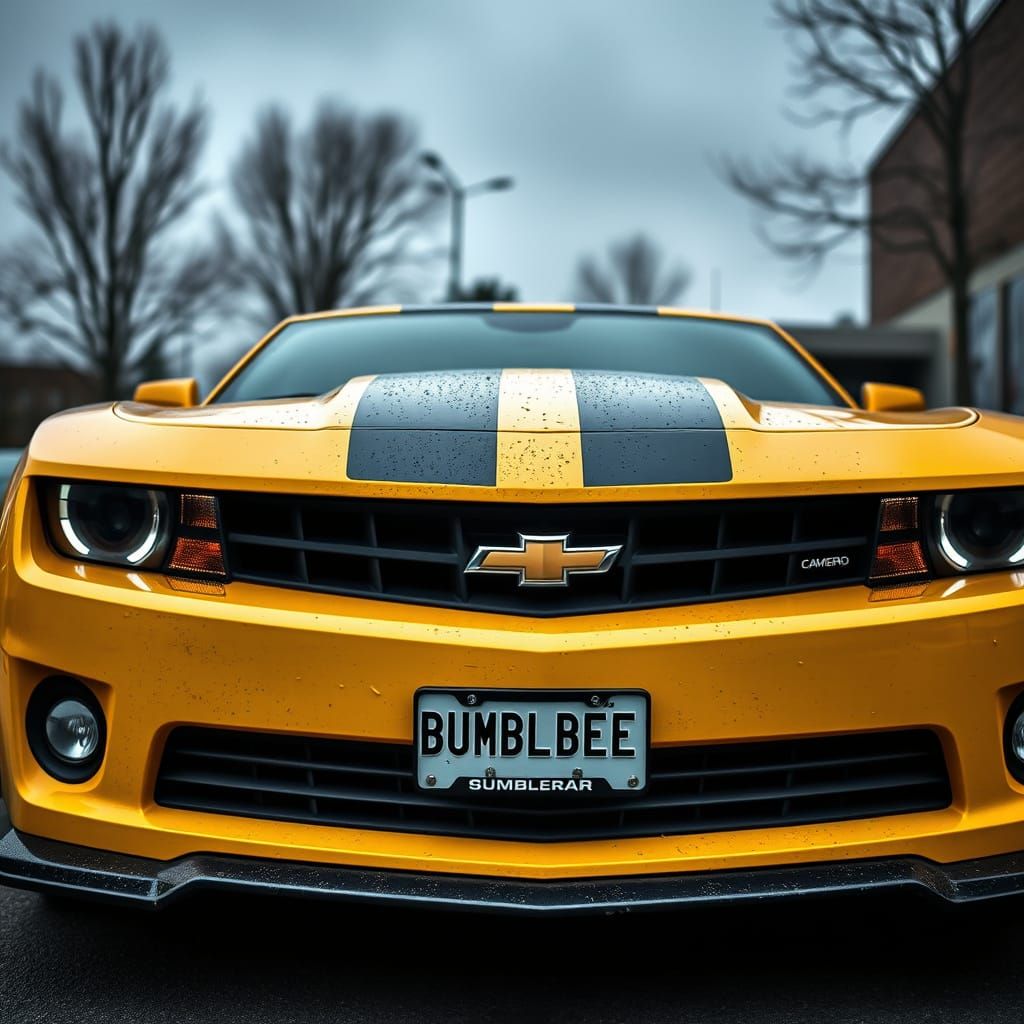 A Yellow Hyperrealistic Camero in a Moody Atmosphere