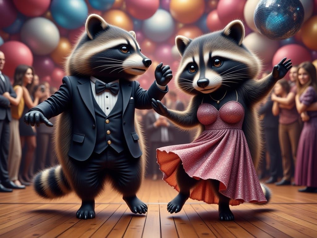 Retro-Futuristic Raccoon Prom Night in Doom Funk Style