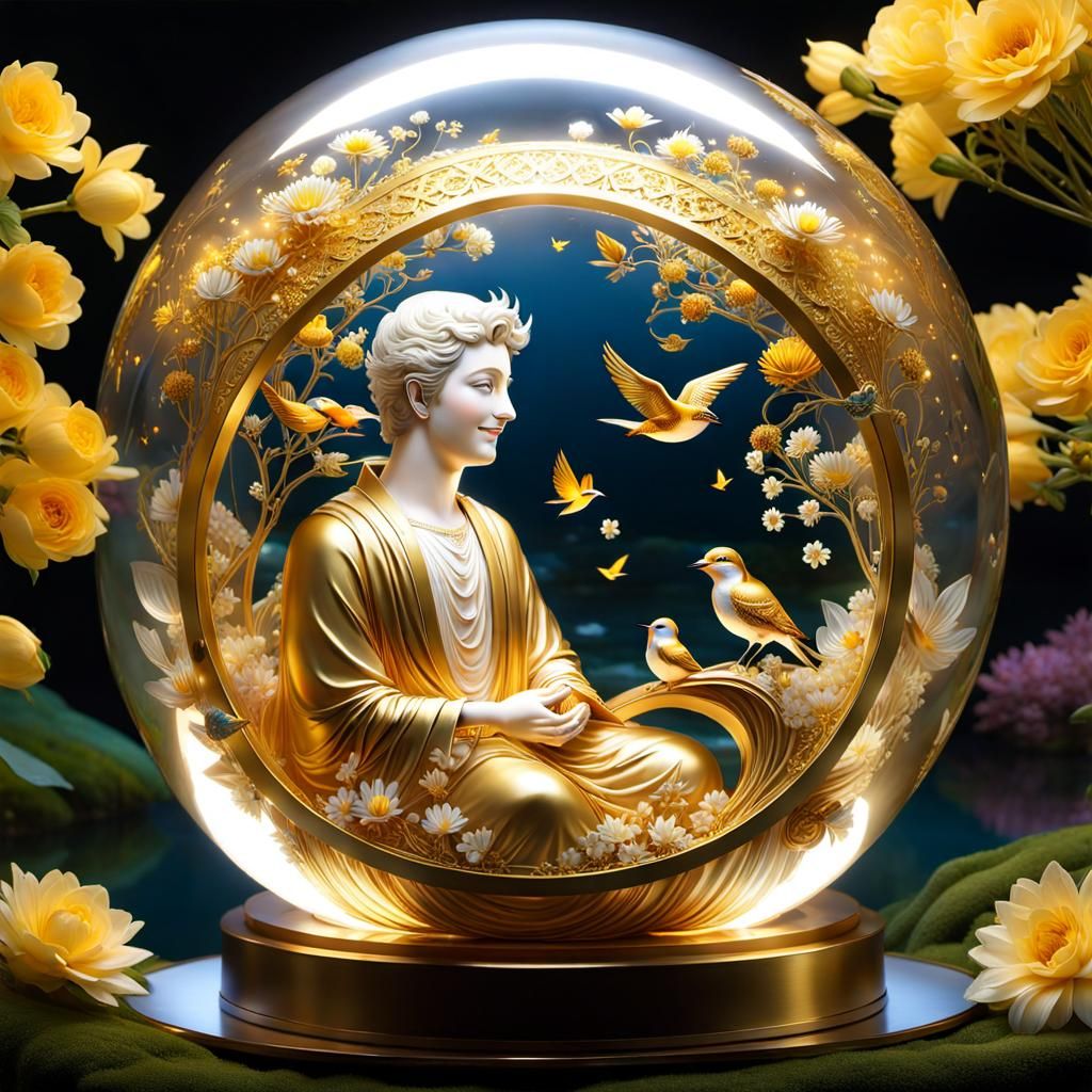 Charming Man in Sphere of Luminous Creatures