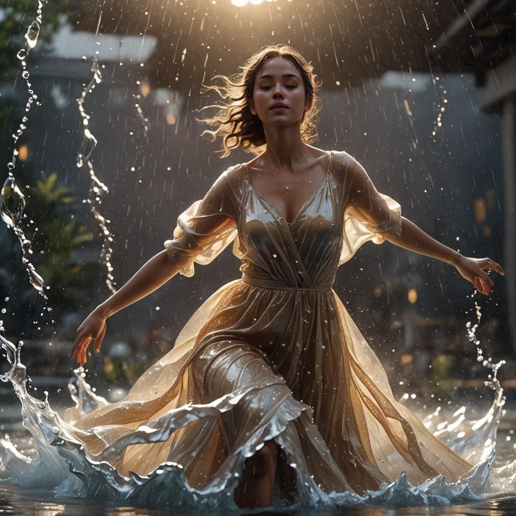 Girl Dancing in Water Dress: Hyper-Realistic Digital Art