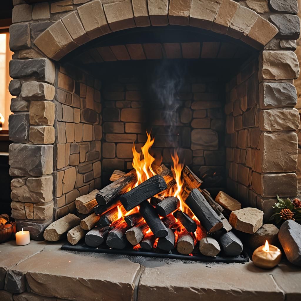 Romantic Cottage Fireplace in Golden Light