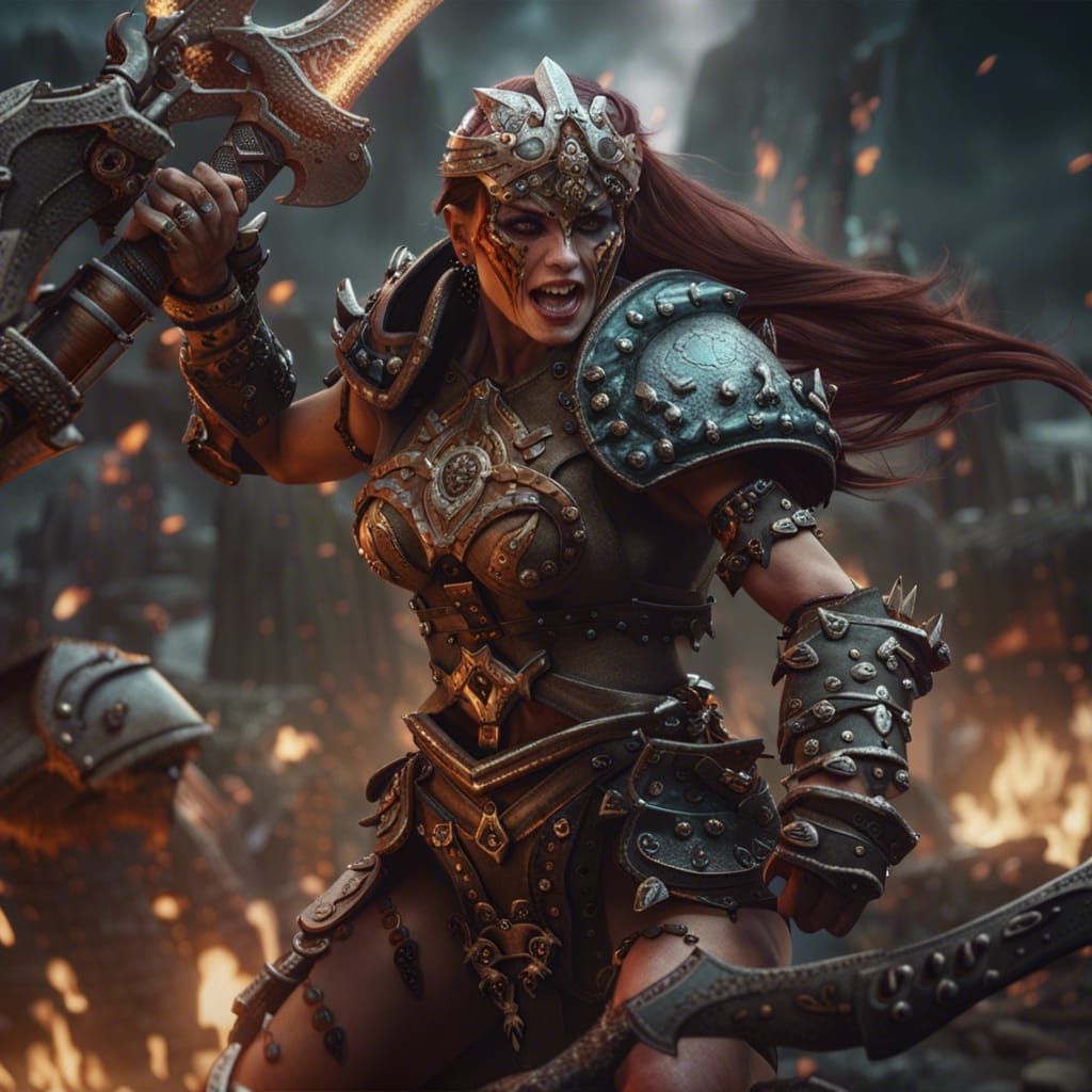 Barbarian Battles Armored Skeletons: Fantasy Concept Art