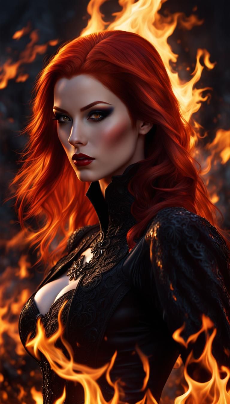 Redhead Vampire Ablaze: A Photorealistic Dark Fantasy