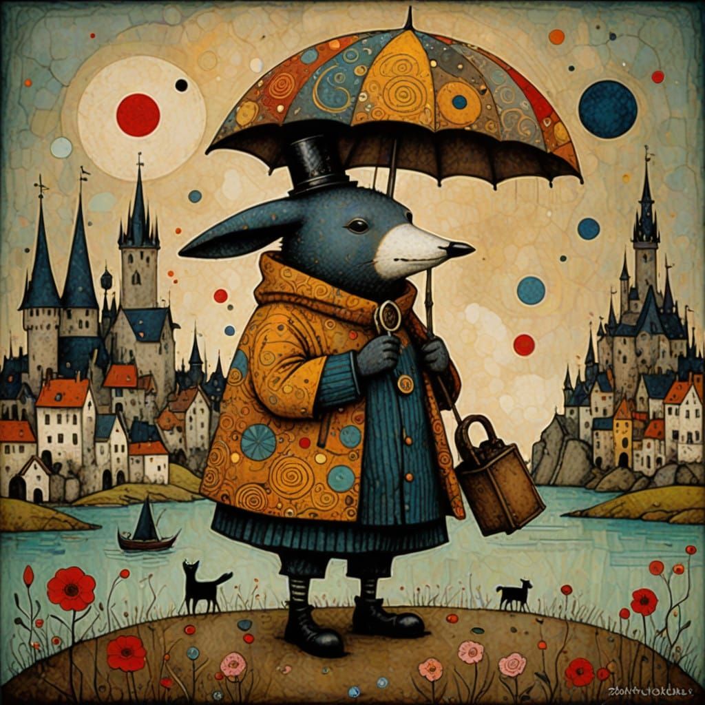 Whimsical Klimt-Inspired Floral Portrait in Vibrant Batik Co...