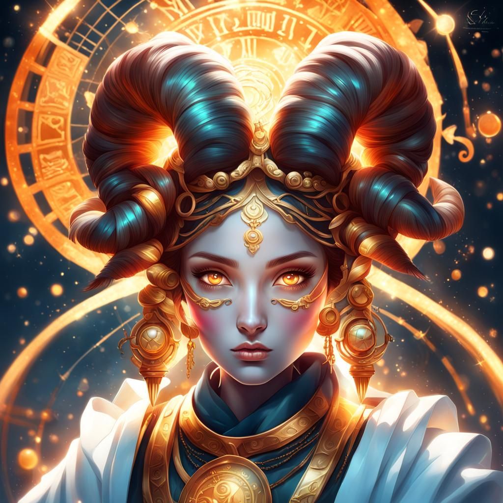 Aries Zodiac Woman: Mystical Digital Art