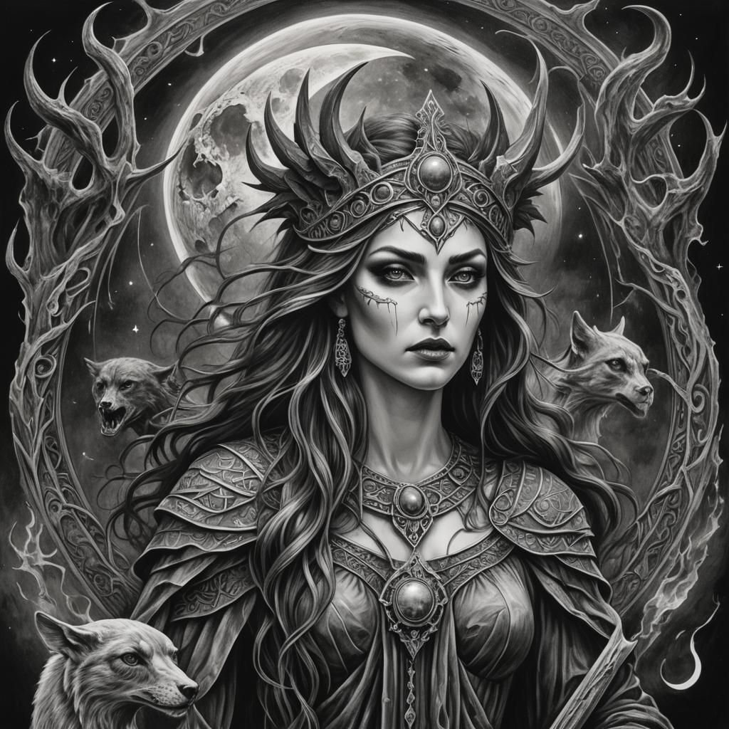 Monochrome Hekate: Triform Moon Goddess Diana