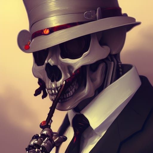 Cigar-Smoking Robot Skeleton in Hyperdetailed Portrait