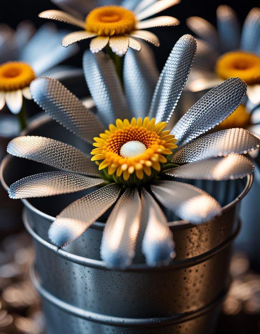 Metal Mesh Daisy in Metal Pot: Digital Matte Painting